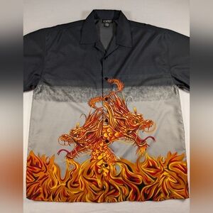 Vintage Dragon on Fire 2000s Y2K Black and Grey Graphic Shirt Mens XXL